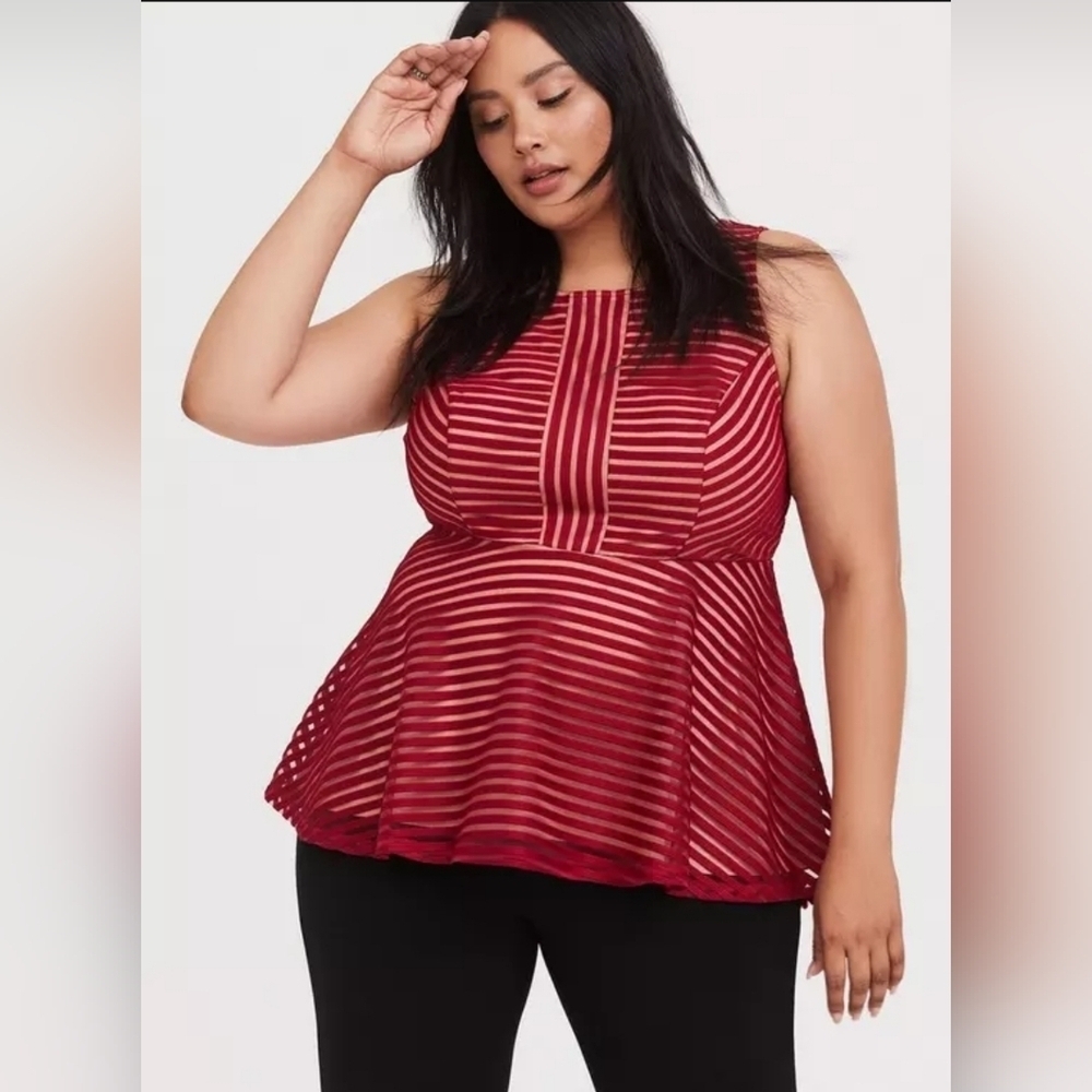 Torrid Knit Shadow Striped Peplum Top - Picture 1 of 6
